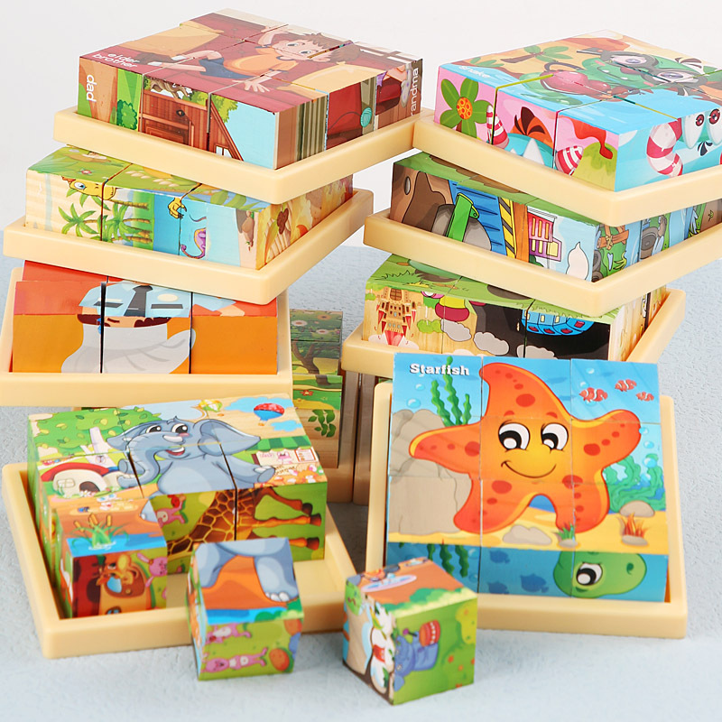 新款积木3D立体儿童宝宝幼儿园益智玩具3-6-7岁六面画9粒木制拼图