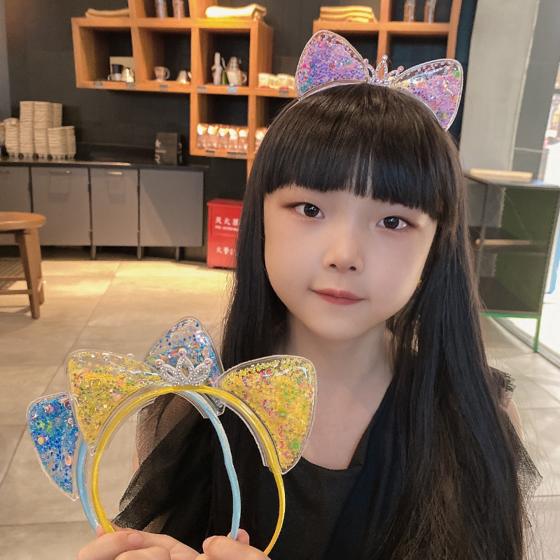 韩版可爱猫耳朵发箍女 网红流沙皇冠压发儿童头箍韩国公主发饰仙